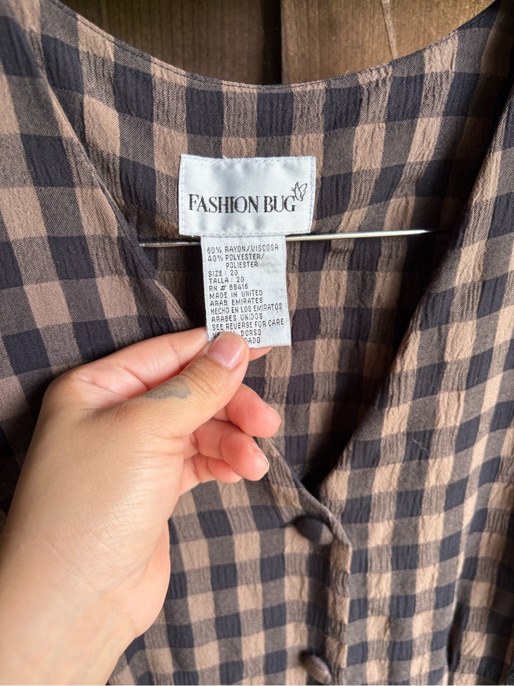 Vintage Fashion Bug Grunge Brown Picnic Gingham Sleeveless Maxi Dress - Picture 3 of 5
